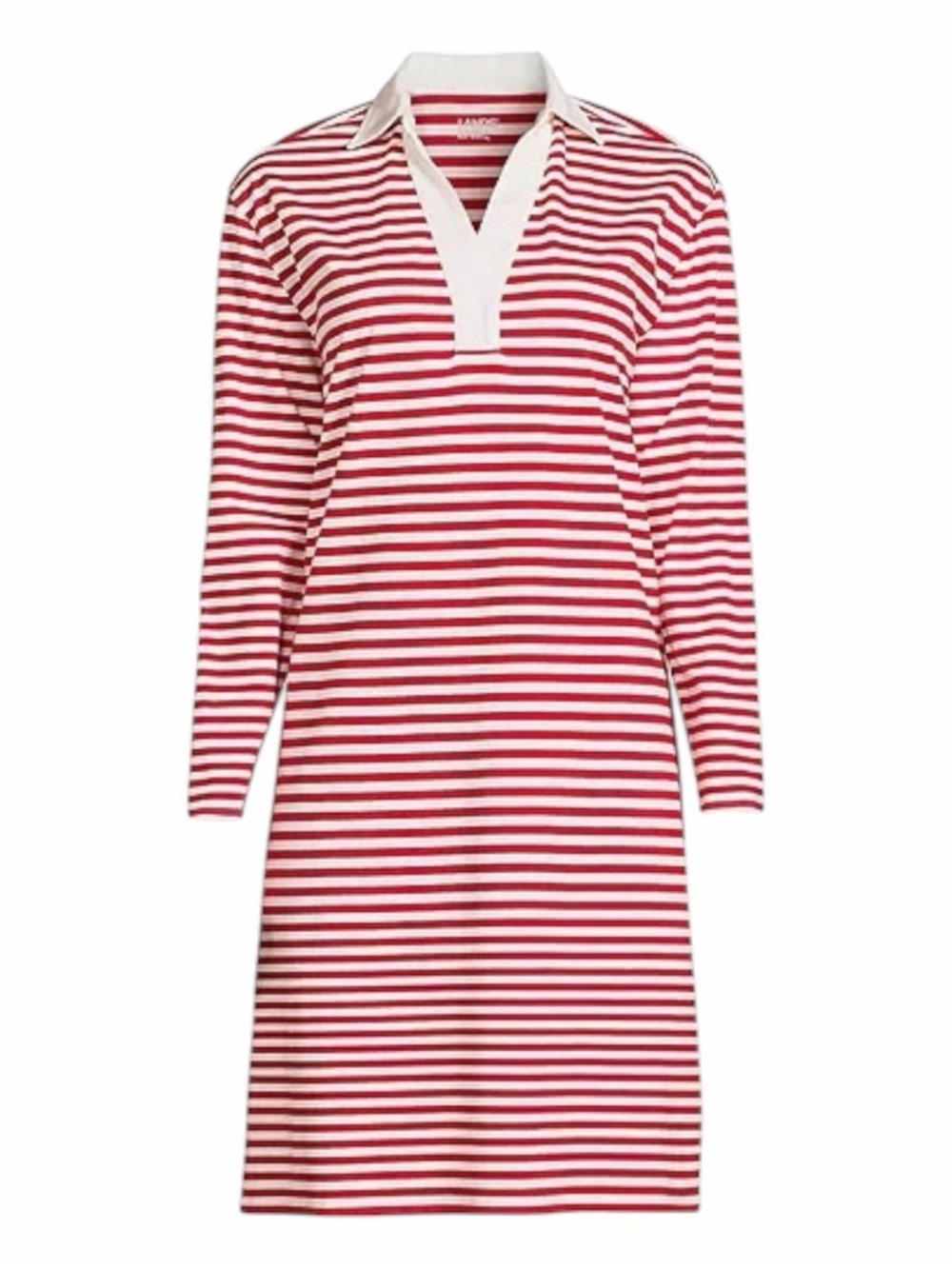 Lands’ End Red Striped Cotton Long Sleeve Super T Polo Dress. Size XS (2/4).